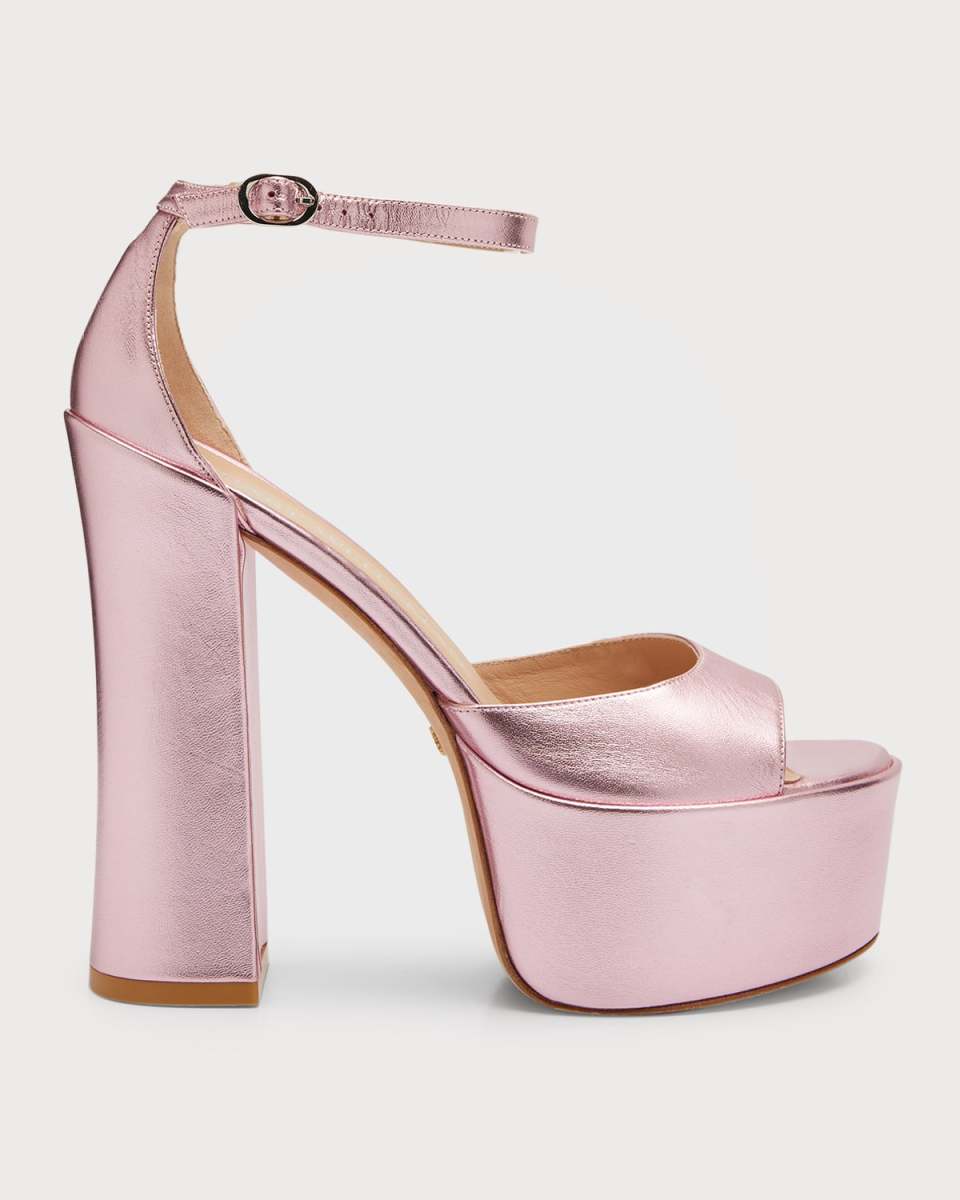 Skyhigh Metallic Ankle-Strap Platform Pumps